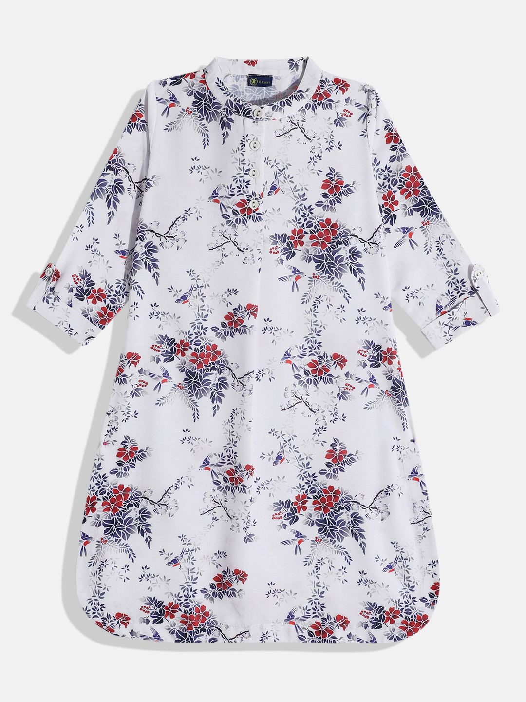 

YK Floral Printed Shirt Collar Short Kurti, White