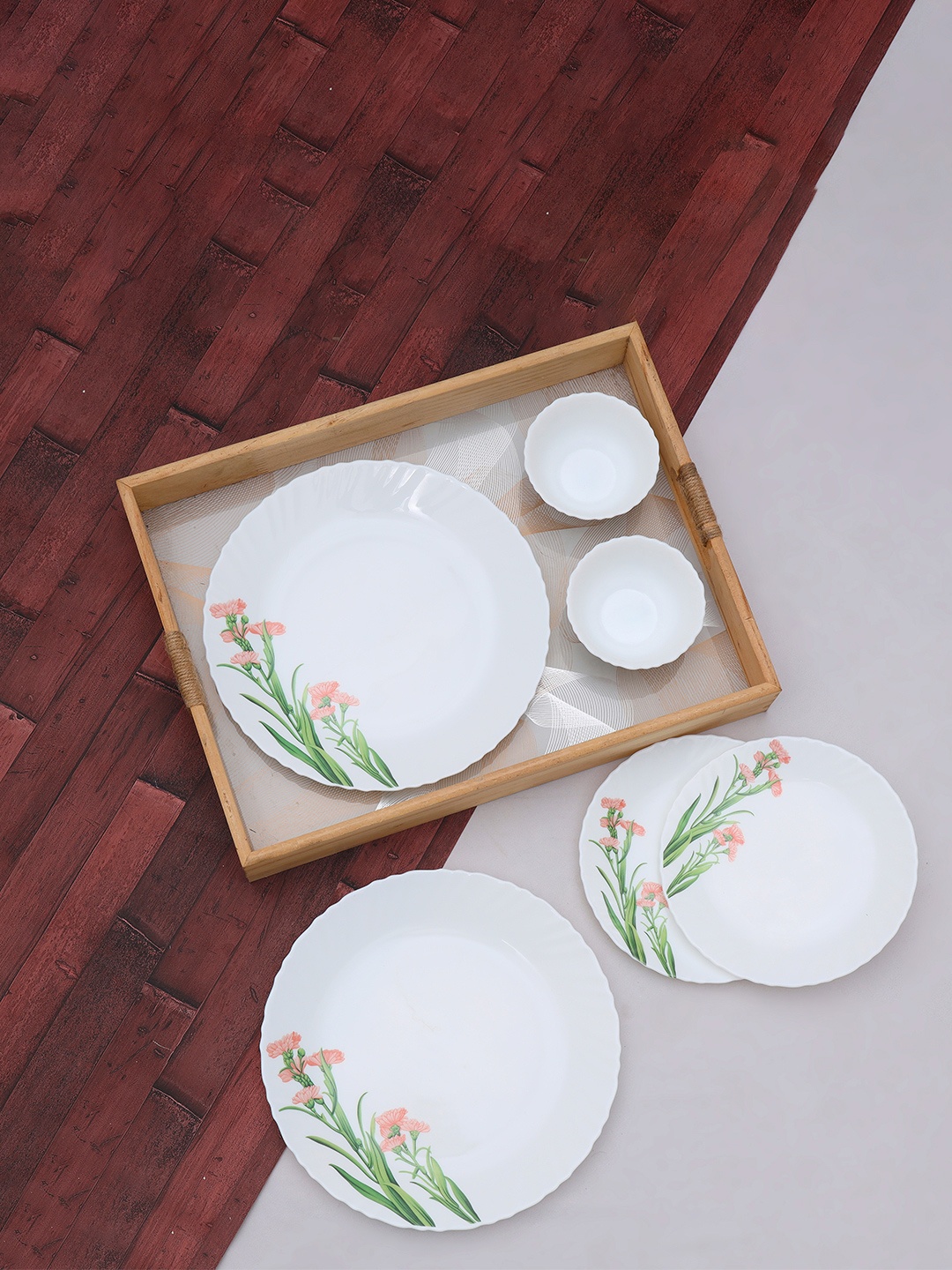 

Laopala Novo Collection White & Green 6 Pieces Printed Opalware Glossy Dinner Set