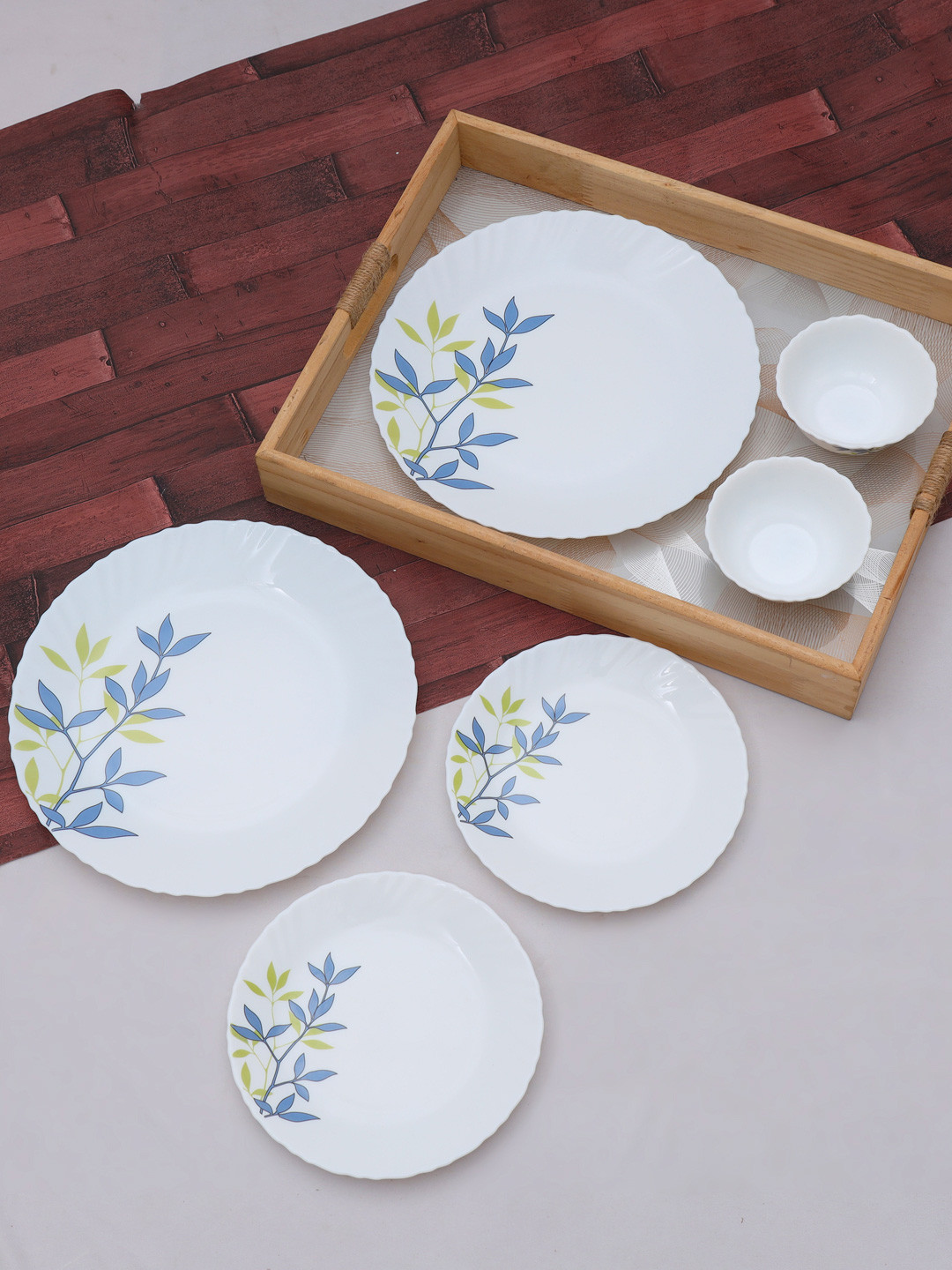 

Laopala Novo Collection White & Blue 6 Pieces Opal Glass Printed Crockery Dinner Set