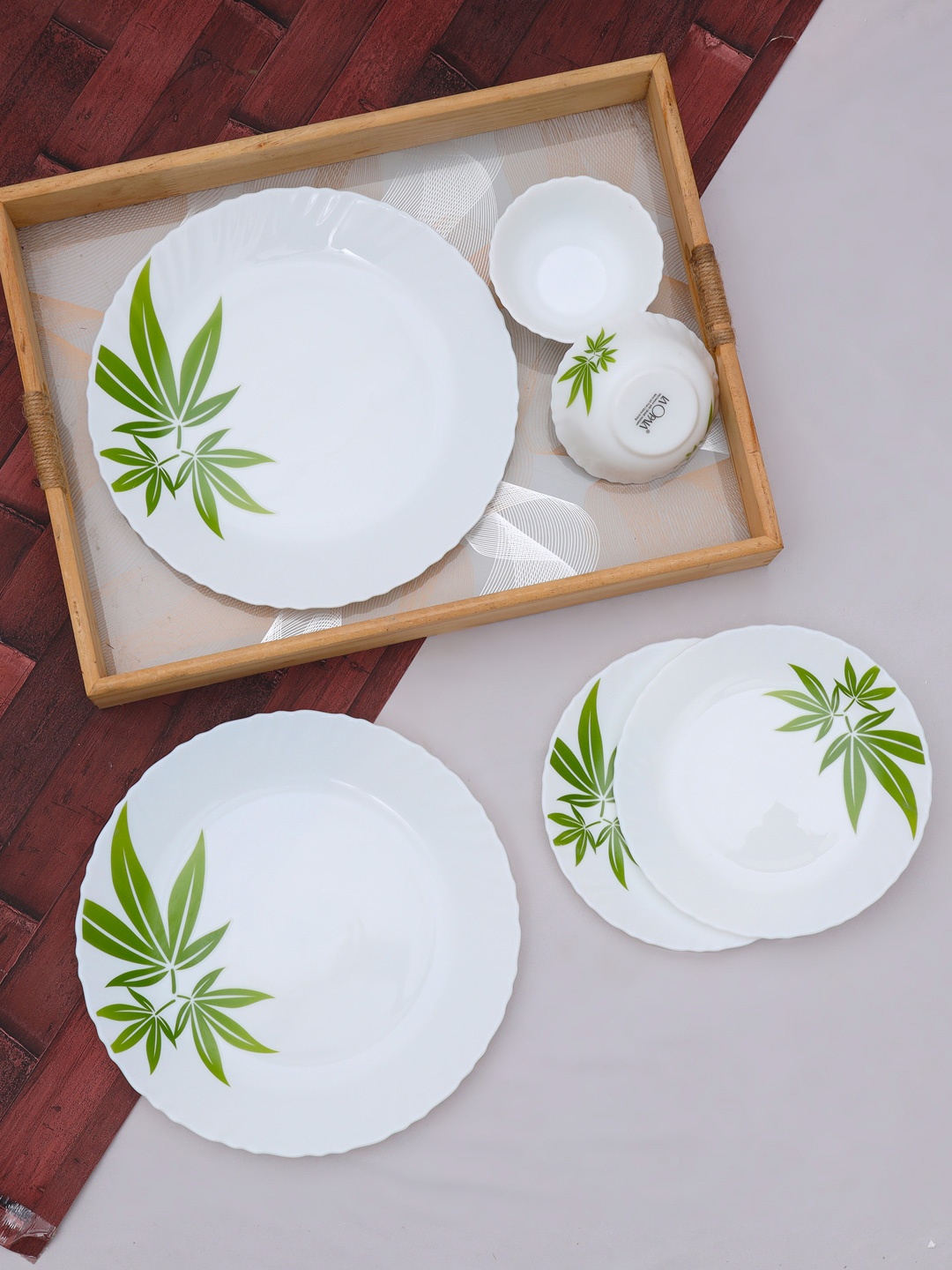 

Laopala Novo Collection White 6 Pieces Printed Glossy Finished Plates With Bowls