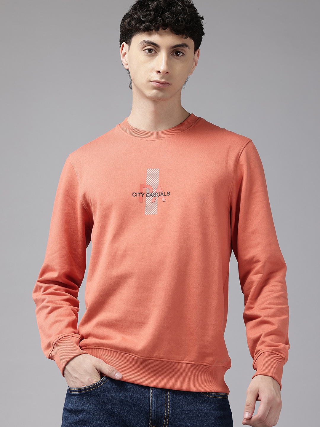

Park Avenue Men Slim fit Printed Sweatshirt, Coral