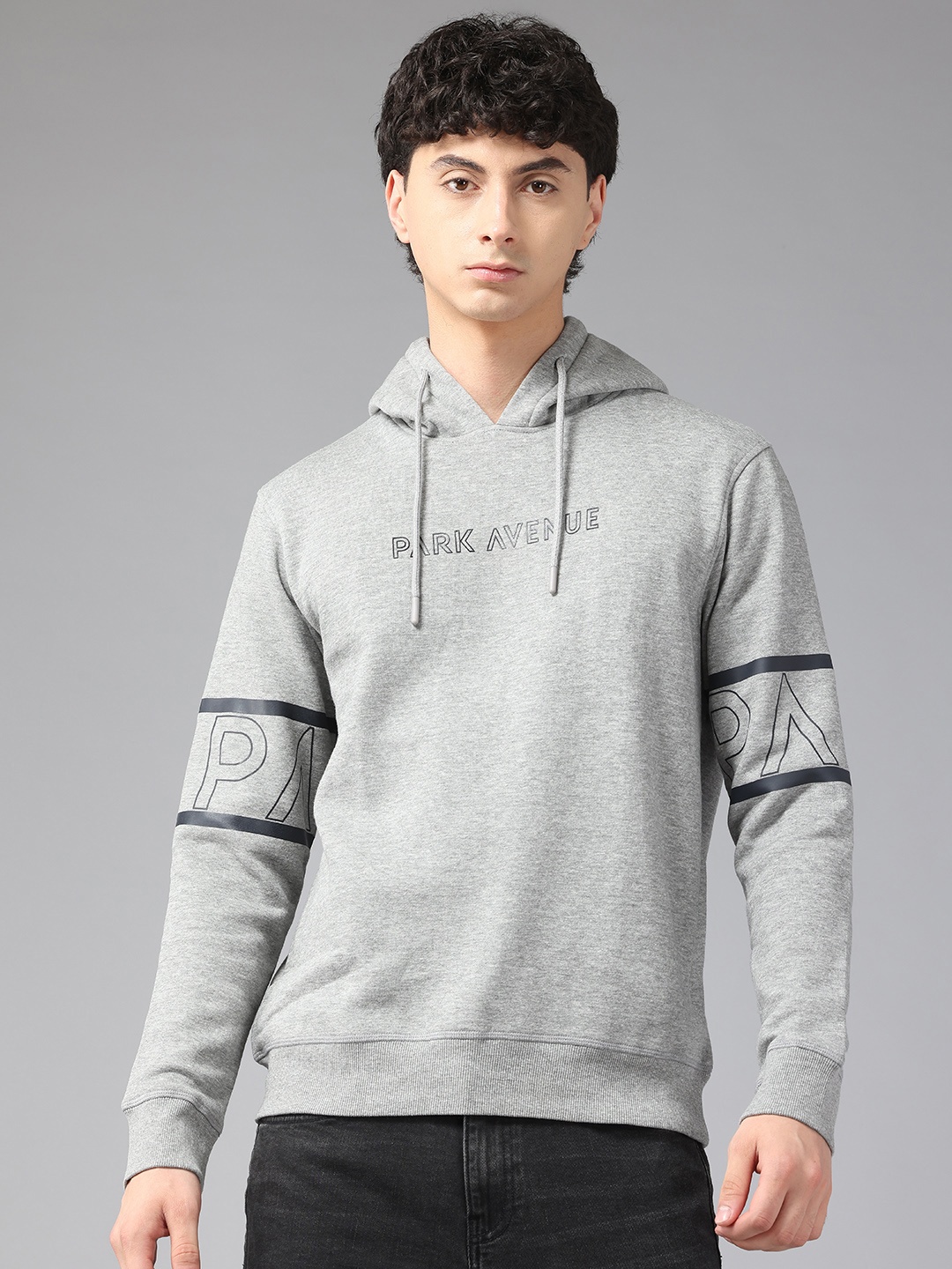 

Park Avenue Printed Hooded Sweatshirt, Grey melange