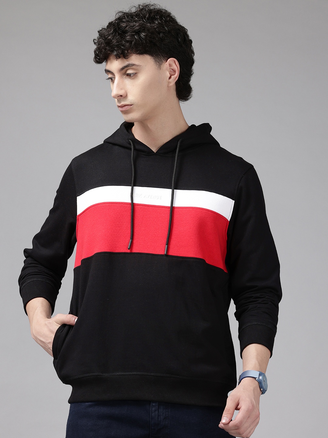

Park Avenue Striped Hooded Slim Fit Sweatshirt, Black