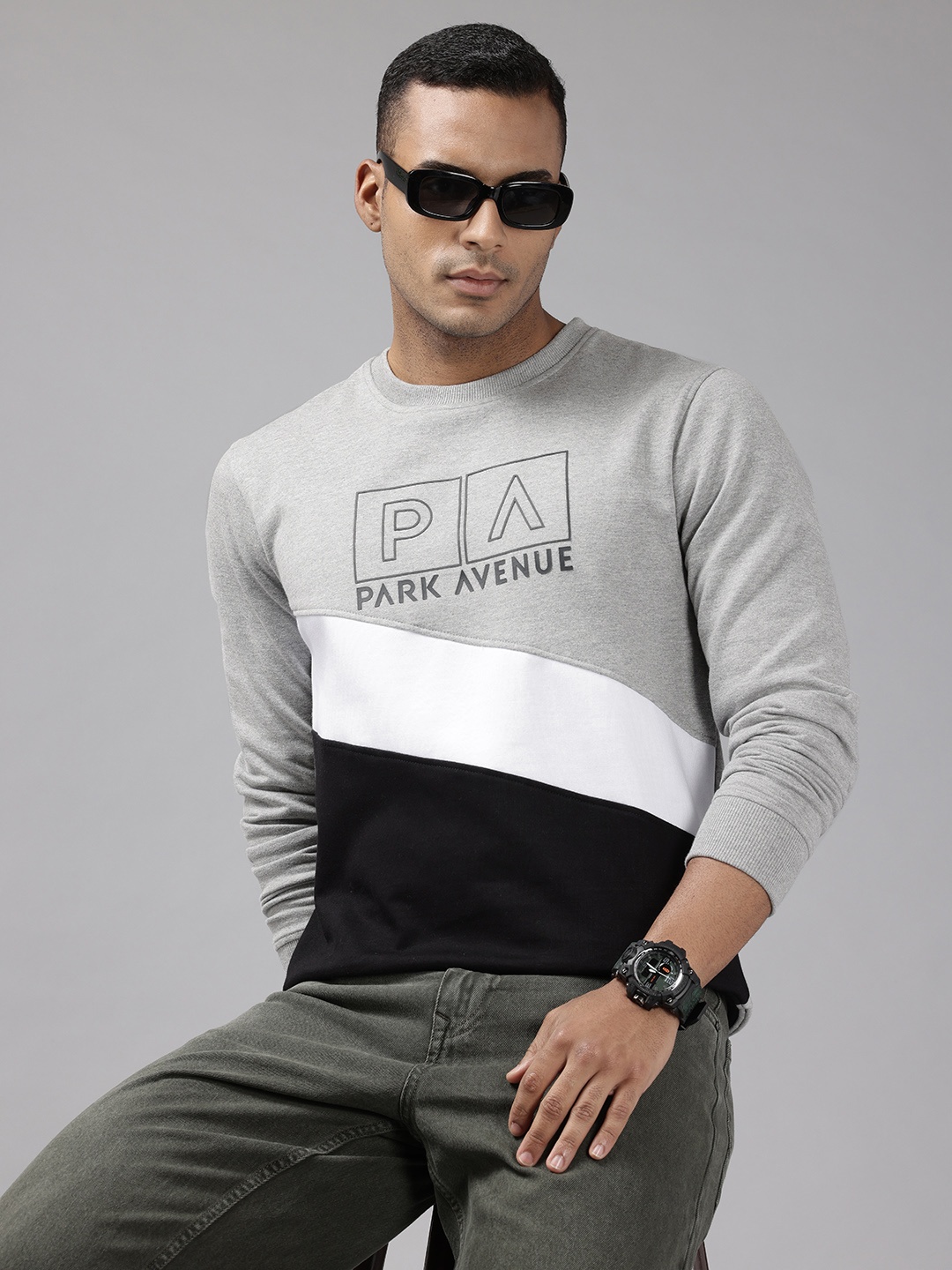 

Park Avenue Men Colourblocked Sweatshirt, Grey