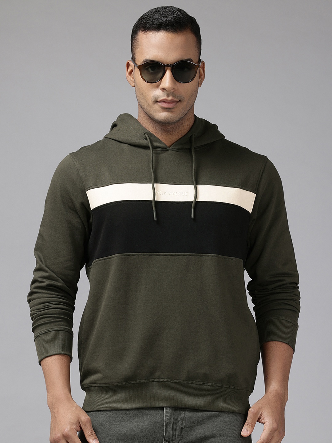 

Park Avenue Men Hooded Striped Sweatshirt, Olive