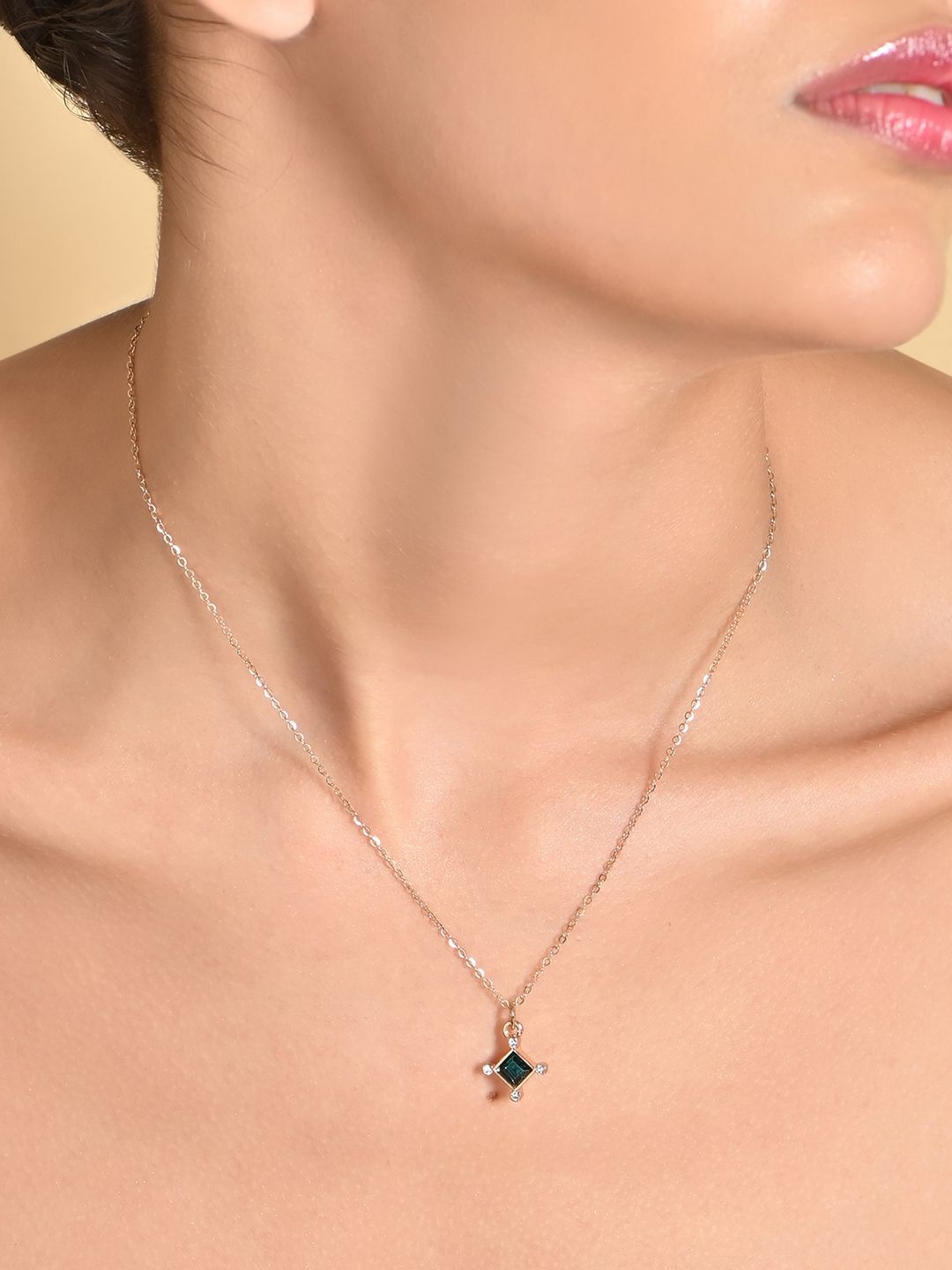 

ToniQ Gold-Plated Stone Studded Charm Necklace