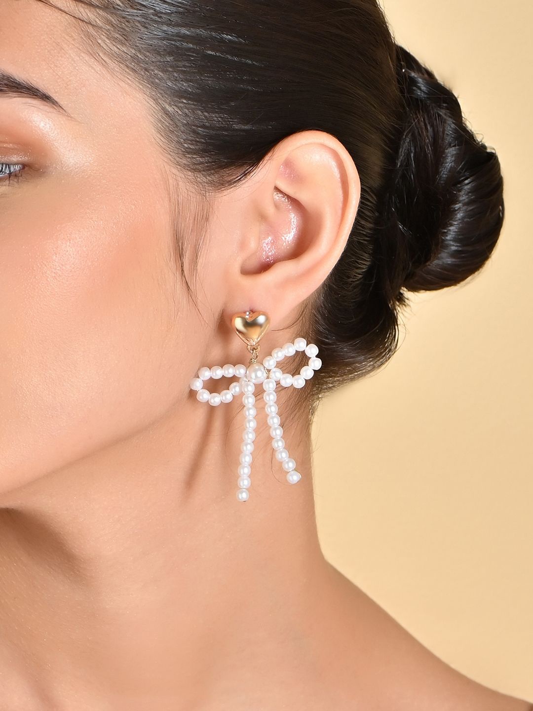 

ToniQ Gold-Plated Beaded Bow Drop Earrings