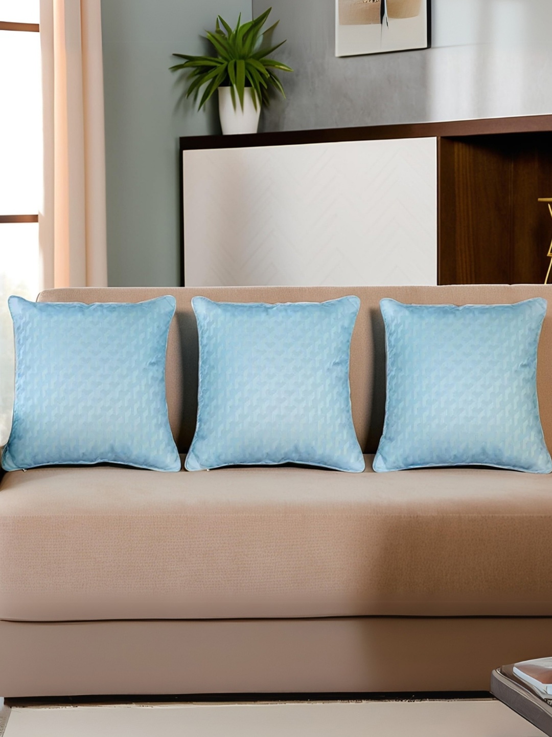 

Decoghar Blue 3 Pieces Geometric Printed Square Cushion Covers