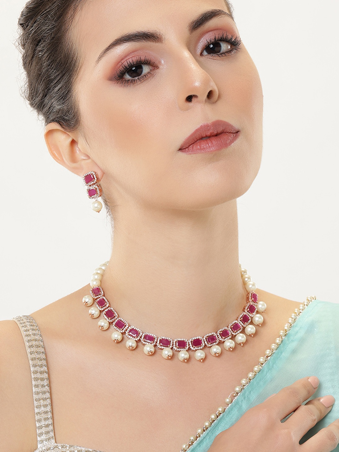 

Estele Rose Gold-Plated Cubic Zirconia Jewellery Set, Pink