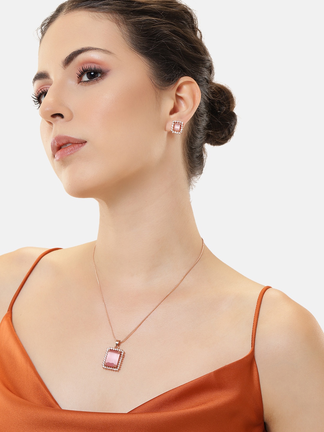 

Estele Rose Gold-Plated Cubic Zirconia Jewellery Set, Pink