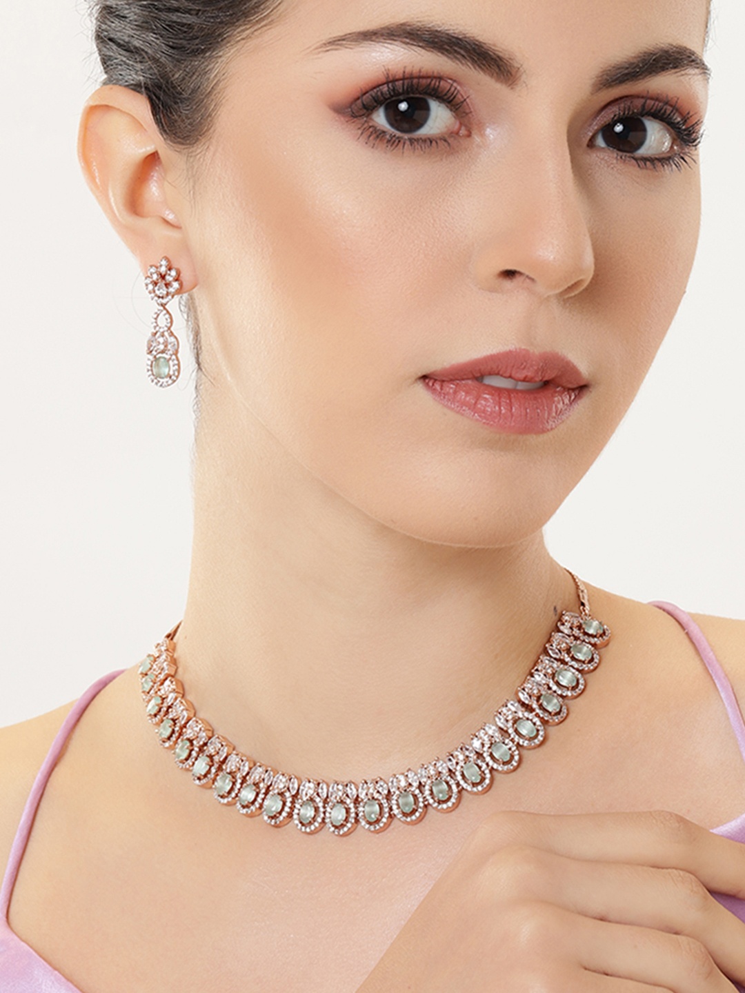 

Estele Rose Gold-Plated CZ Jewellery Set, Sea green