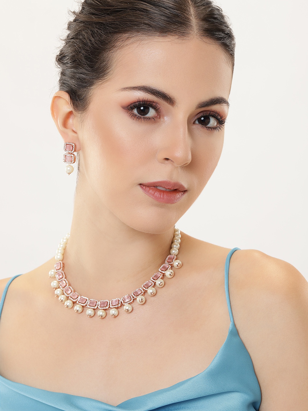 

Estele Rose Gold-Plated CZ Jewellery Set, Pink