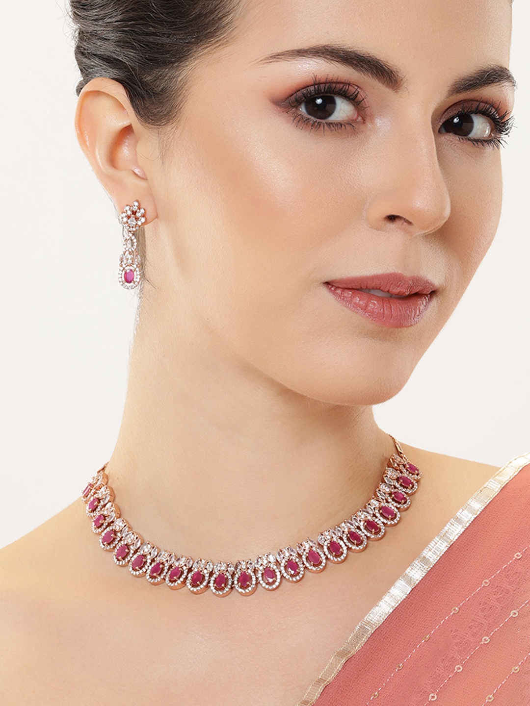 

Estele Rose Gold-Plated Cubic Zirconia Jewellery Set, Pink