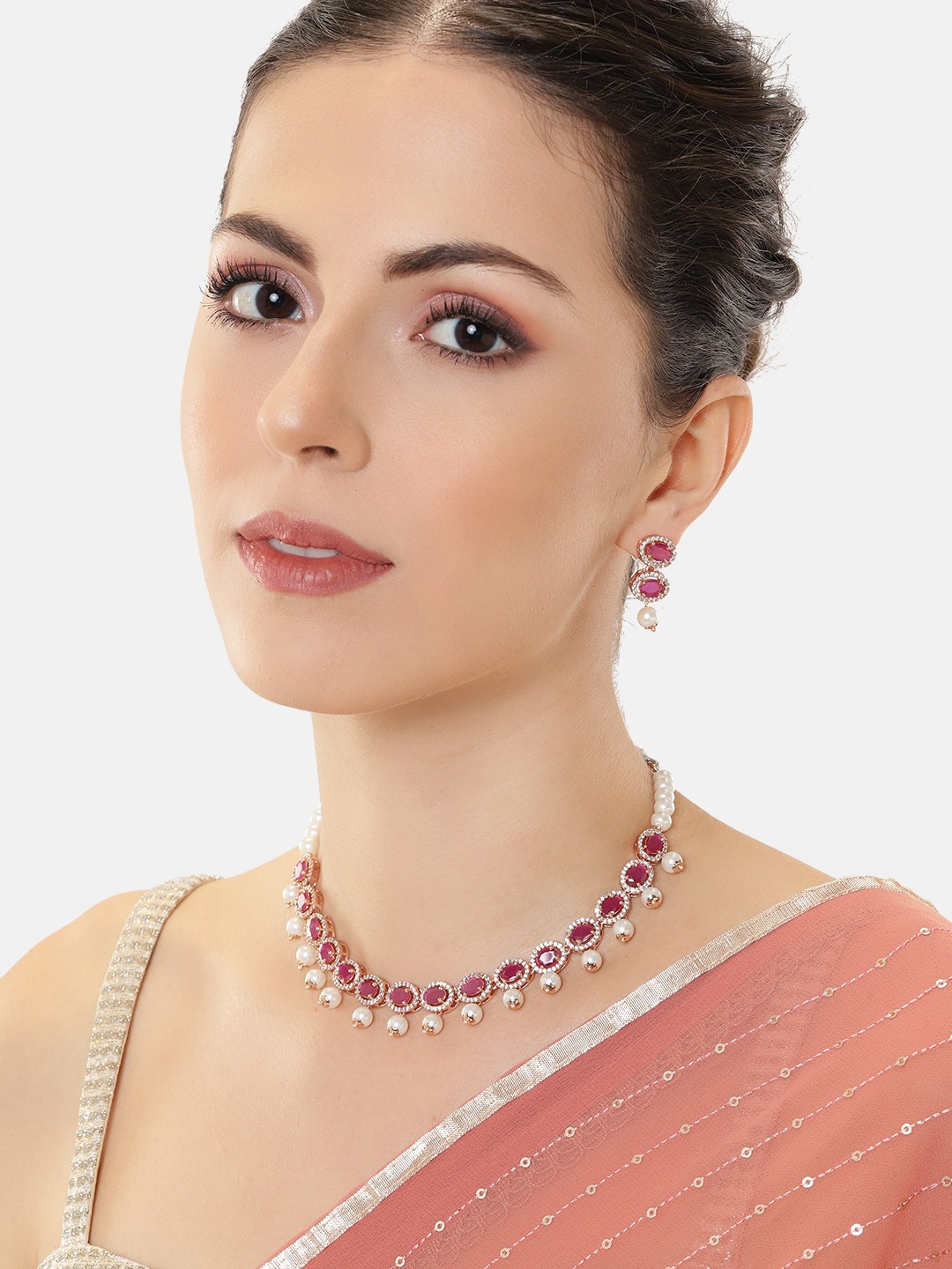 

Estele Rose Gold-Plated Cubic Zirconia Jewellery Set, Pink