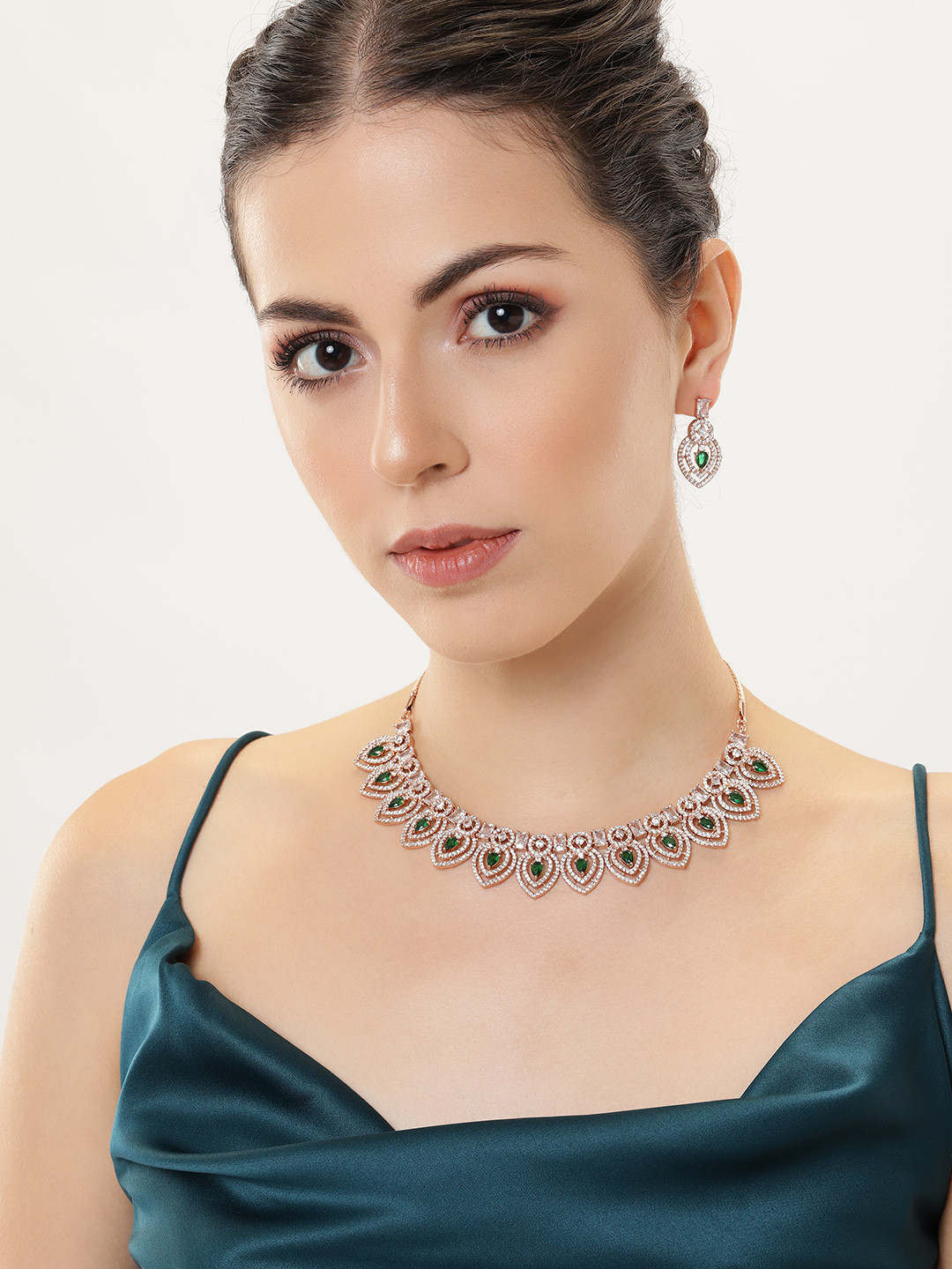 

Estele Rose Gold-Plated Cubic Zirconia Jewellery Set, Green