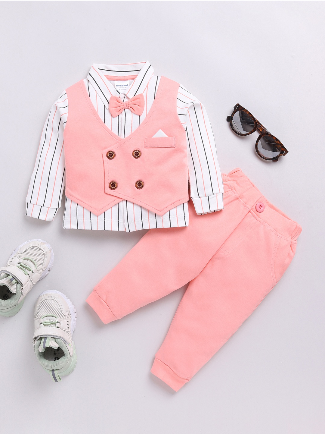 

Moms Love Boys Striped Shirt with Joggers, Peach