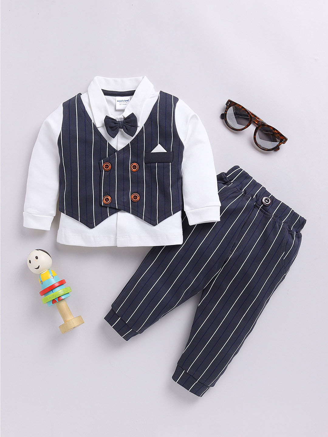 

Moms Love Infant Boys Pure Cotton Striped Shirt with Joggers, Charcoal