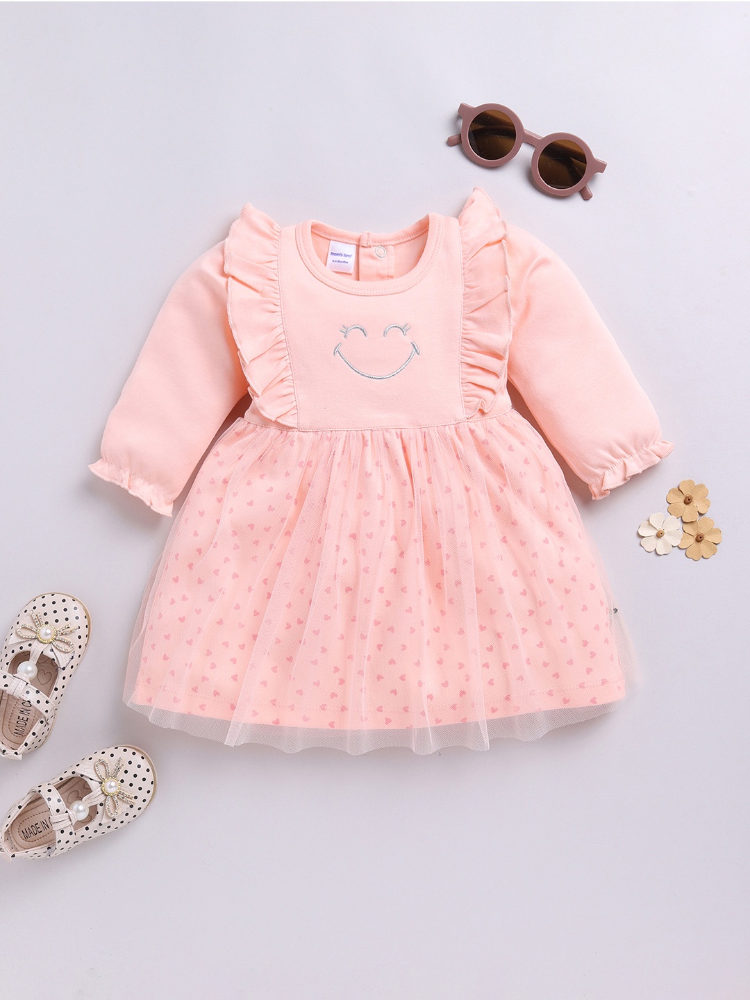 

Moms Love Infant Girls Printed Ruffle Detail Fit & Flare Dress, Peach