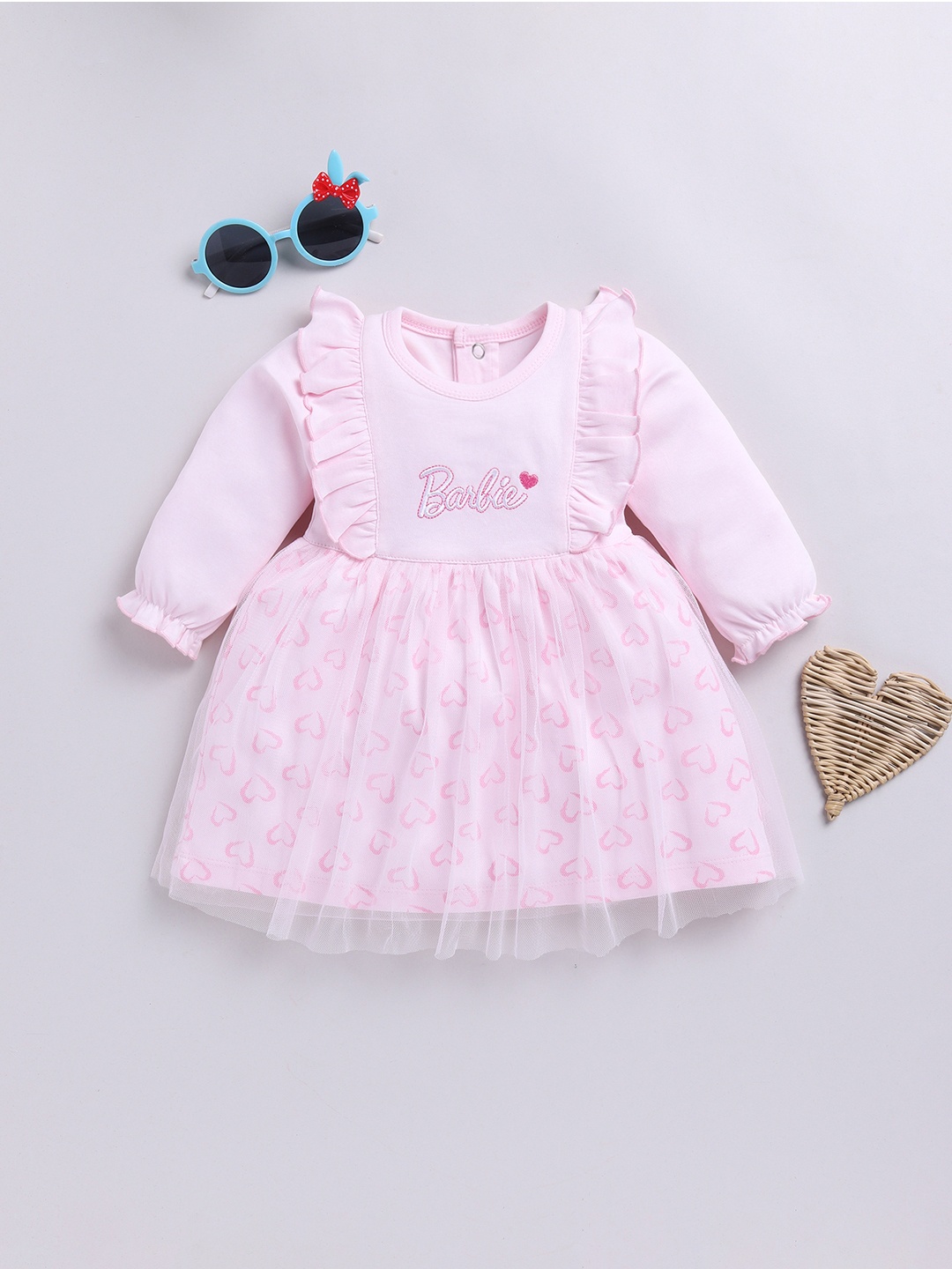 

Moms Love Infant Girls Printed Ruffle Detail Fit & Flare Dress, Pink