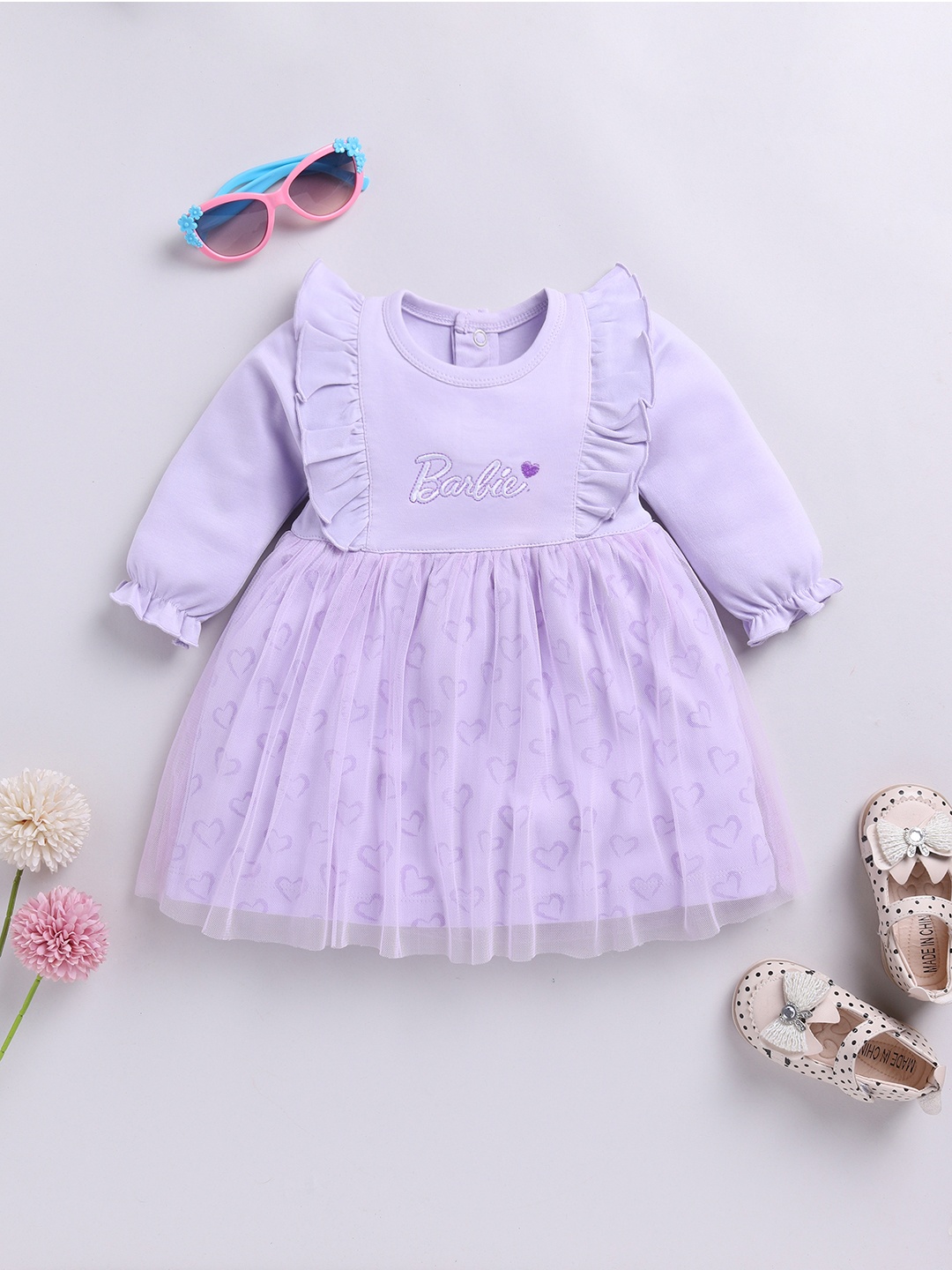 

Moms Love Infant Girls Printed Ruffle Detail Fit & Flare Dress, Lavender