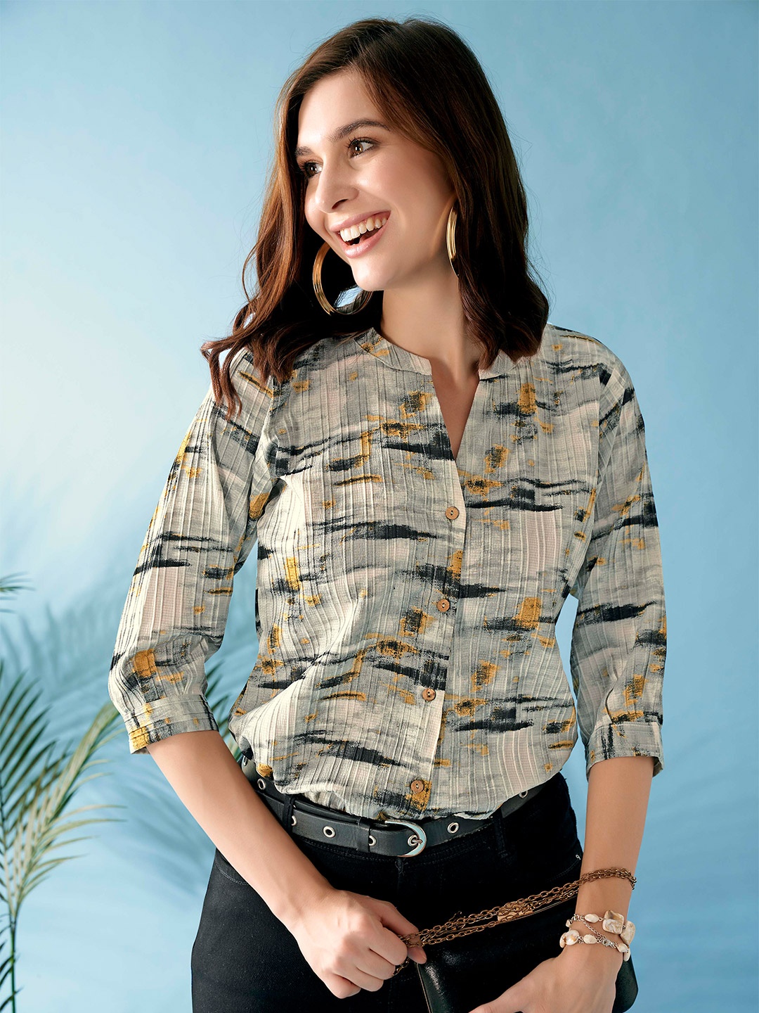 

Anouk Dyed Printed Casual Shirt, Grey