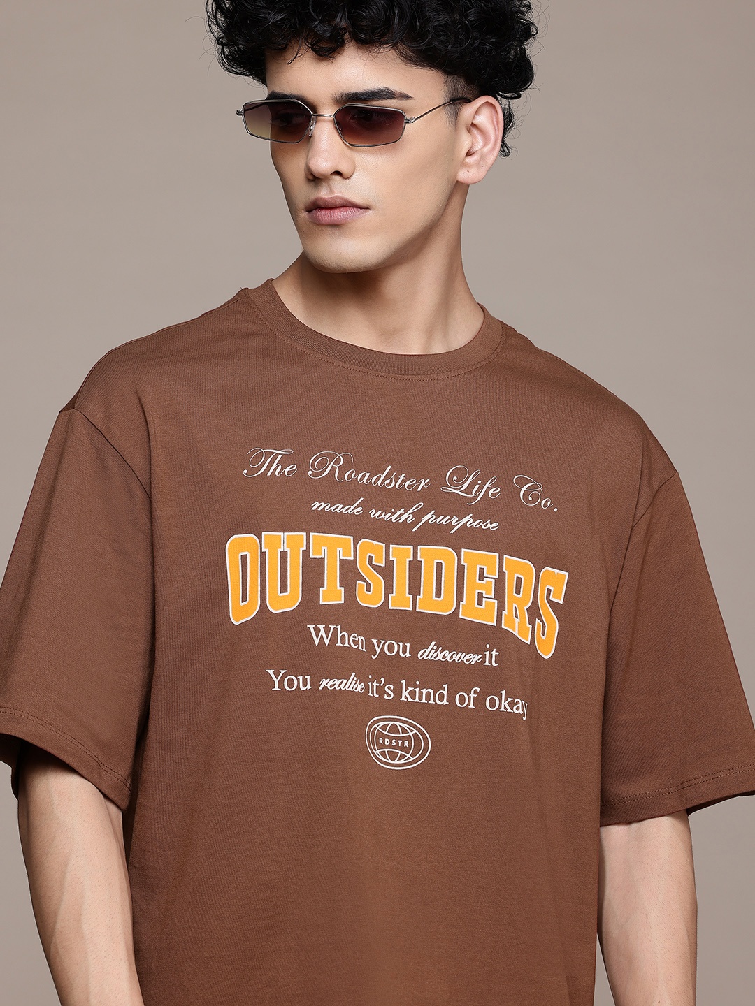 

The Roadster Lifestyle Co. Typography Print Pure Cotton Relaxed T-shirt, Brown