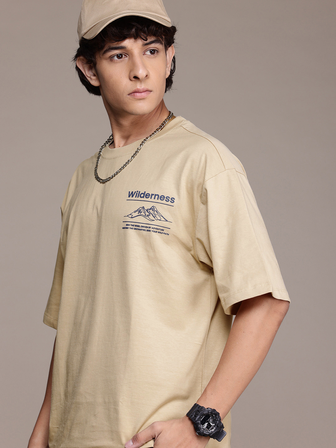 

The Roadster Lifestyle Co. Men Relaxed Fit Pure Cotton T-shirt, Beige