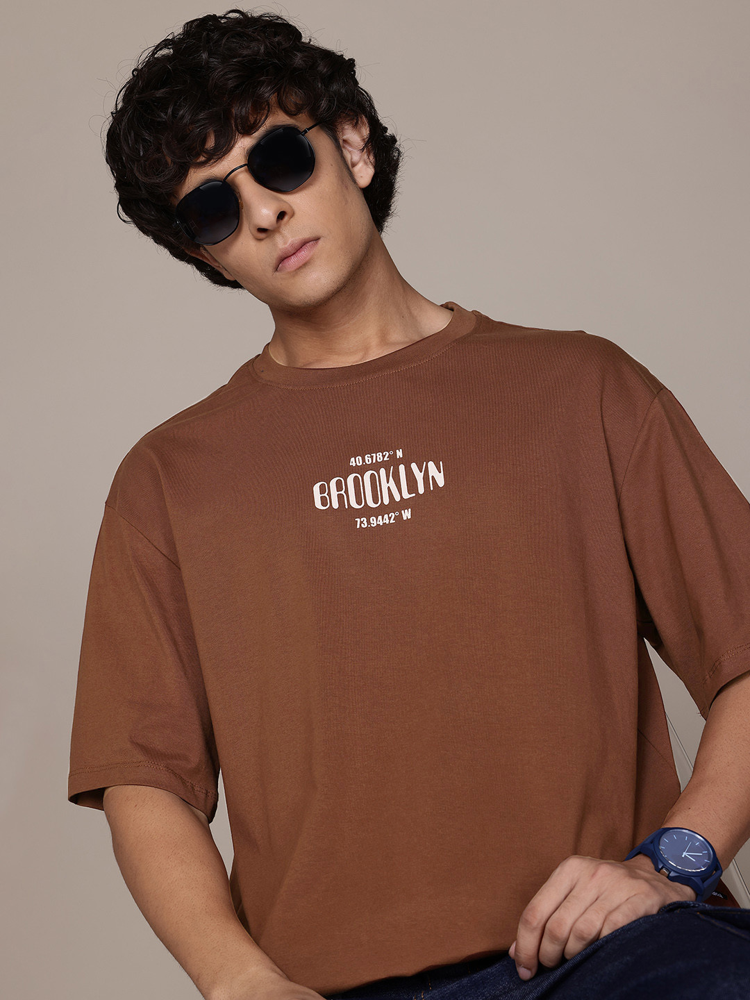 

Roadster The Lifestyle Co. Pure Cotton Relaxed Fit Typography Printed T-shirt, Brown