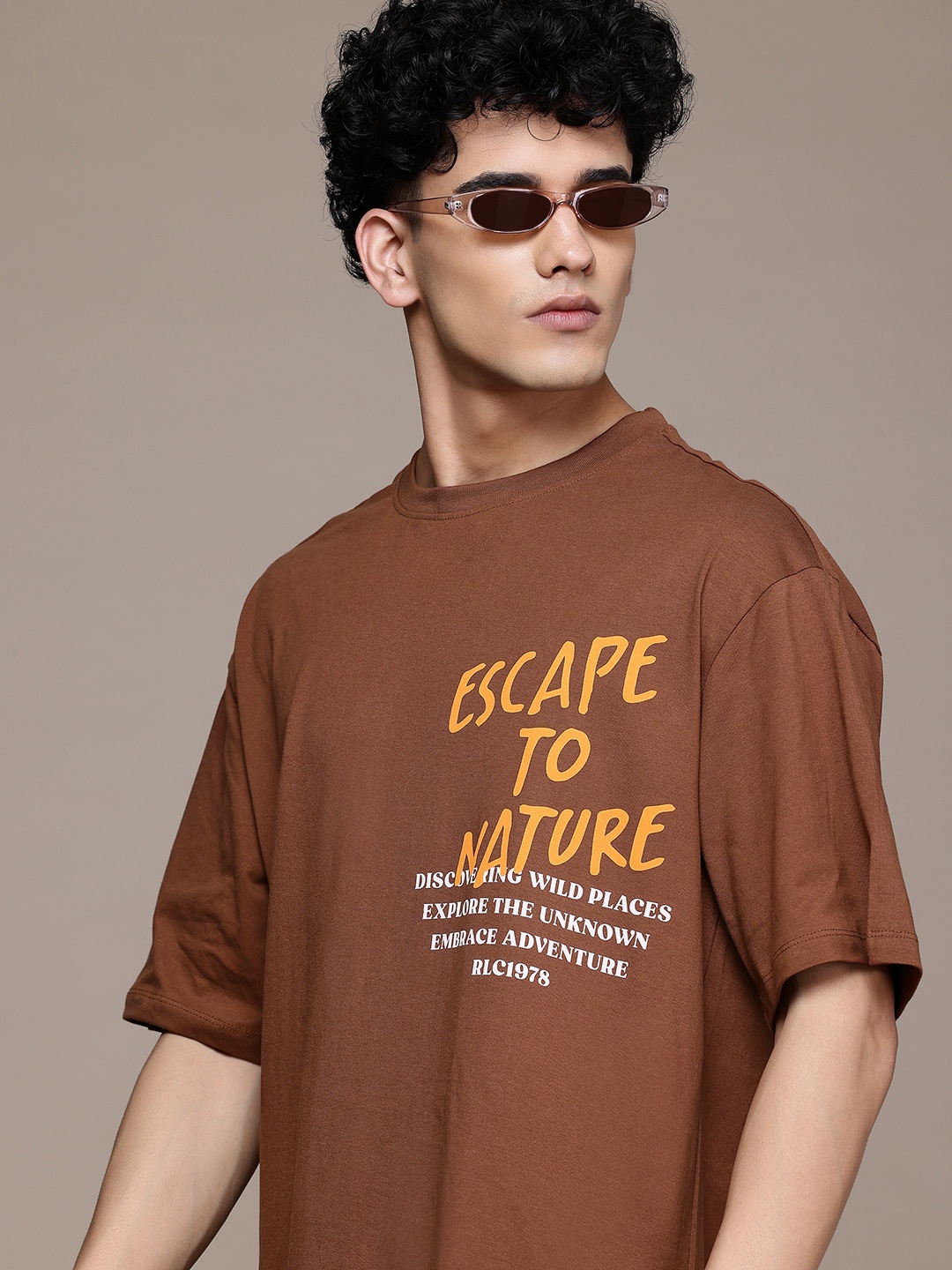 

The Roadster Lifestyle Co. Typography Pure Cotton Relaxed Fit T-shirt, Brown
