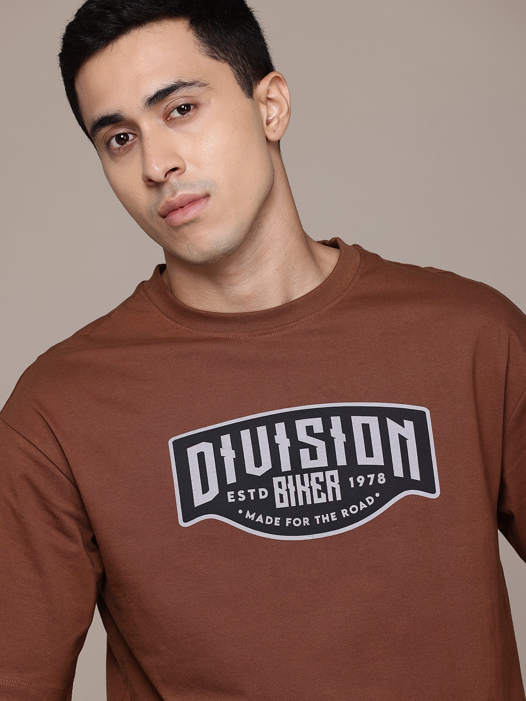 

Roadster The Lifestyle Co. Pure Cotton Relaxed Fit Typography Printed T-shirt, Brown