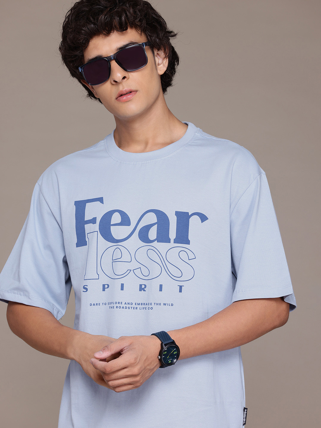 

The Roadster Lifestyle Co. Typography Pure Cotton Relaxed T-shirt, Blue