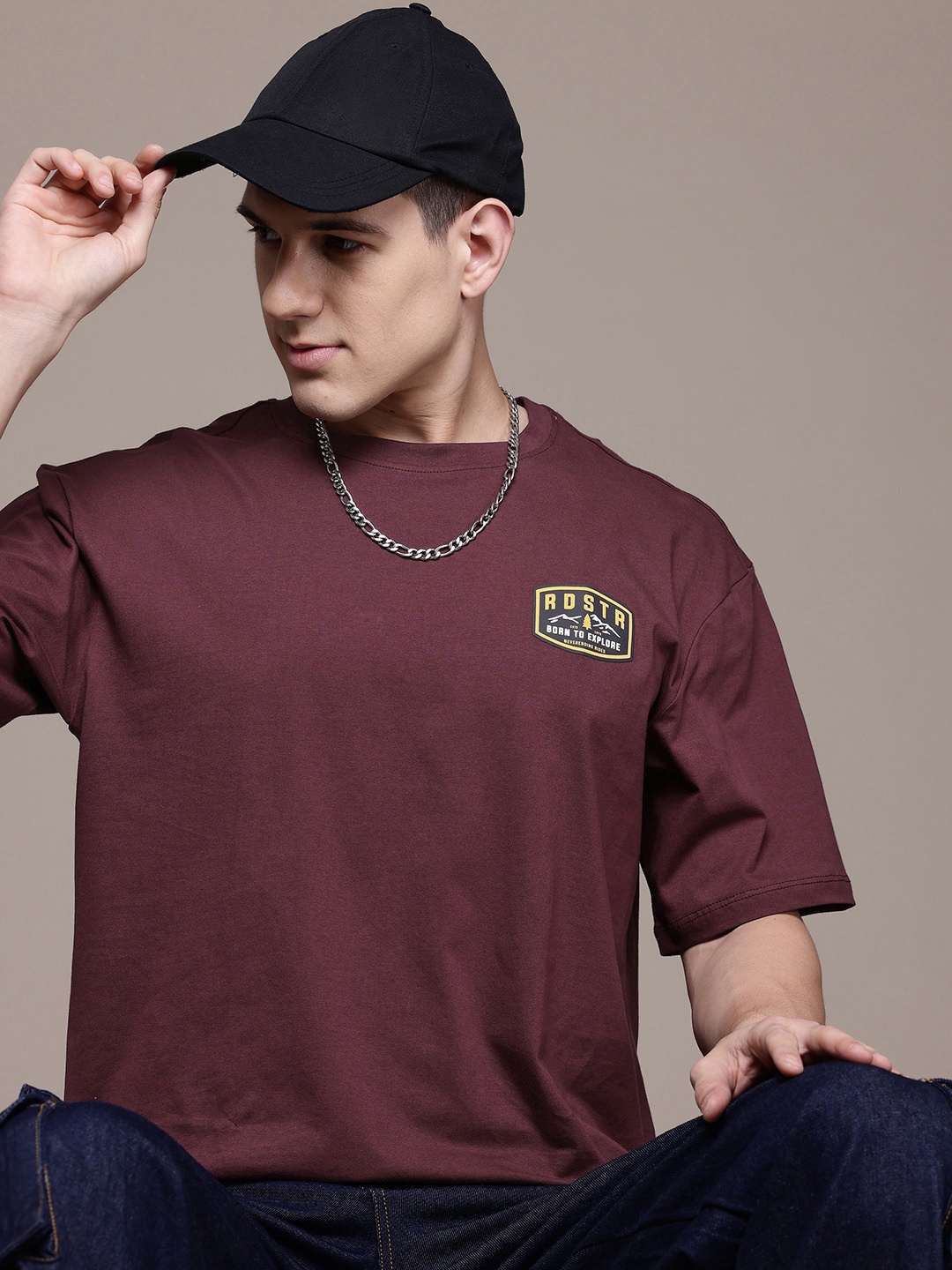 

The Roadster Lifestyle Co. Relaxed-Fit Pure Cotton T-shirt, Maroon