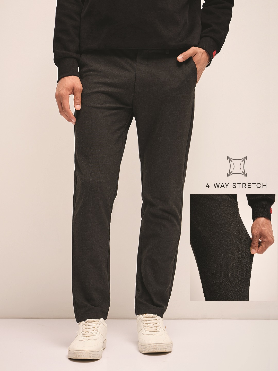 

THE BEAR HOUSE Men Solid 4 Way Stretch Formal Trouser, Black