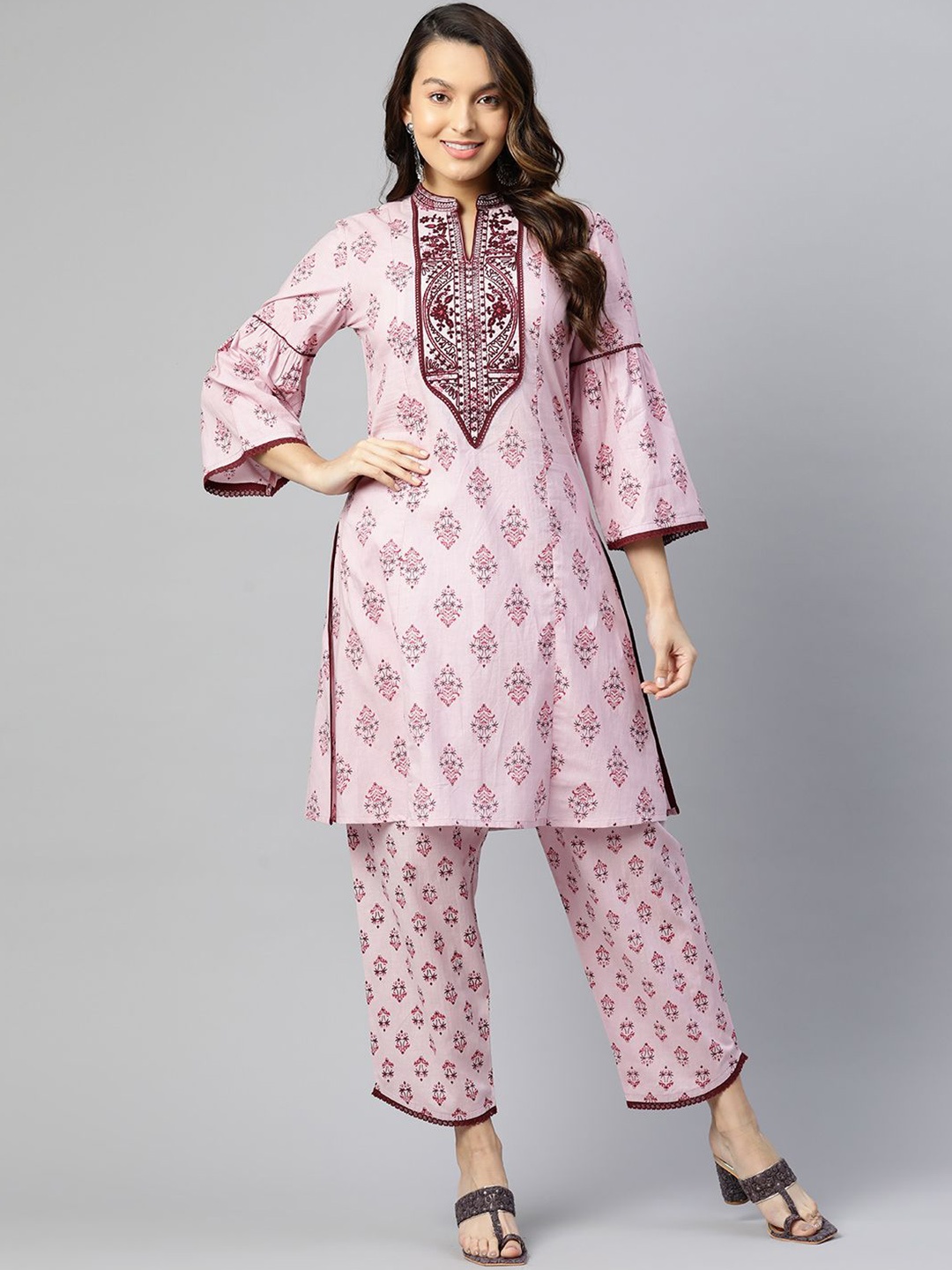 

Nayam By Lakshita Floral Printed Pure Cotton Kurta with Palazzos, Pink