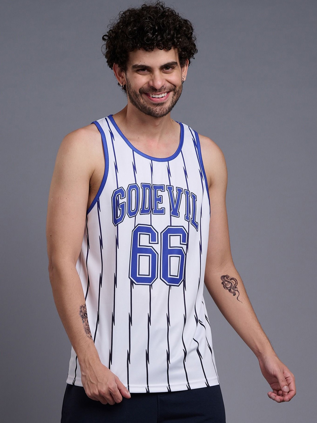 

GO DEVIL Printed Cotton Innerwear Vests, White