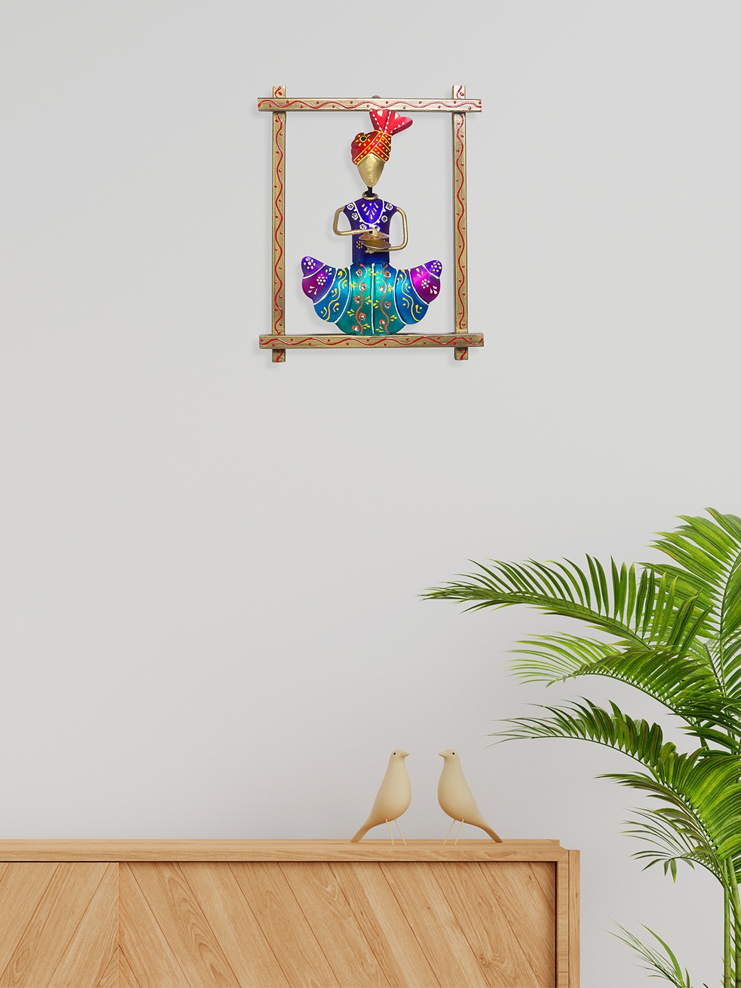 

Golden Peacock Violet & Blue Textured Rajasthani Musician Metal Wall Hangings