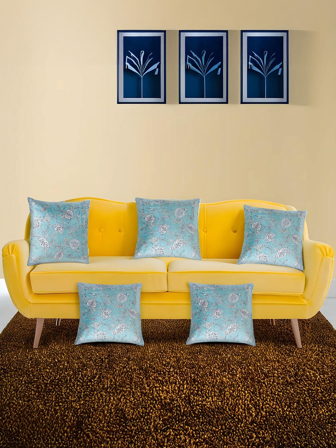 

Decoghar Green 5 Pieces Floral Printed Velvet Square Cushion Covers