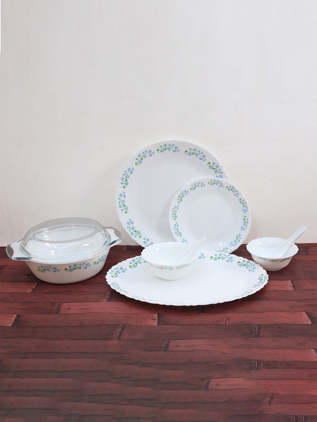 

Laopala Diva Classique Collection White 35 Pieces Opal Printed Glass Crockery Dinner Set