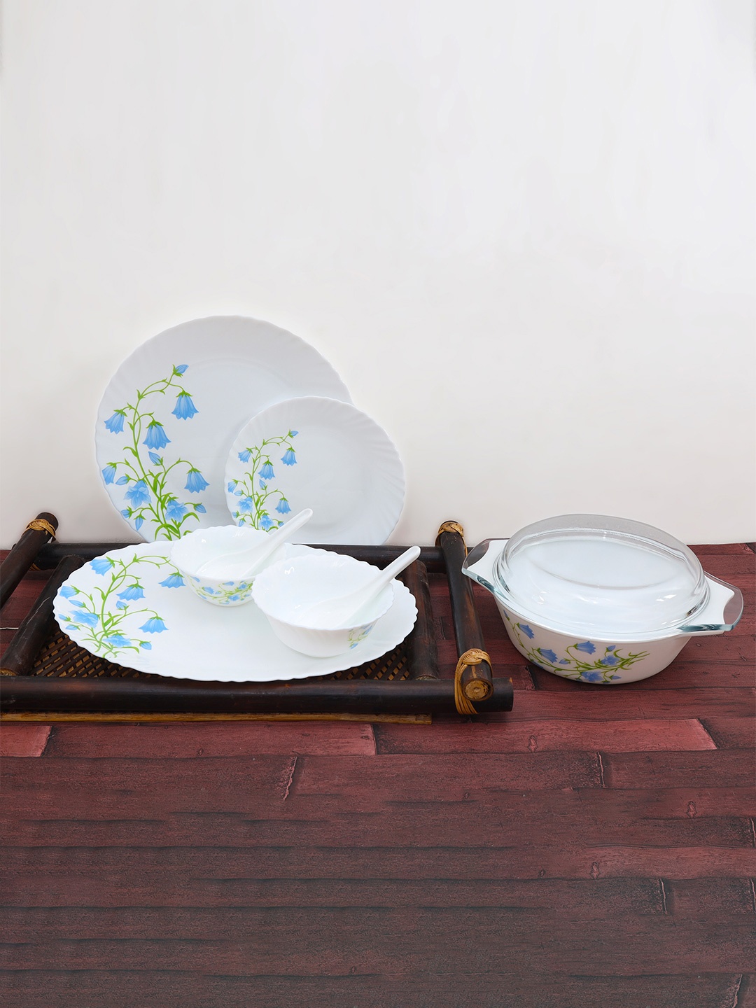 

Laopala Diva Classique Collection White 35 Pieces Opal Printed Glass Crockery Dinner Set