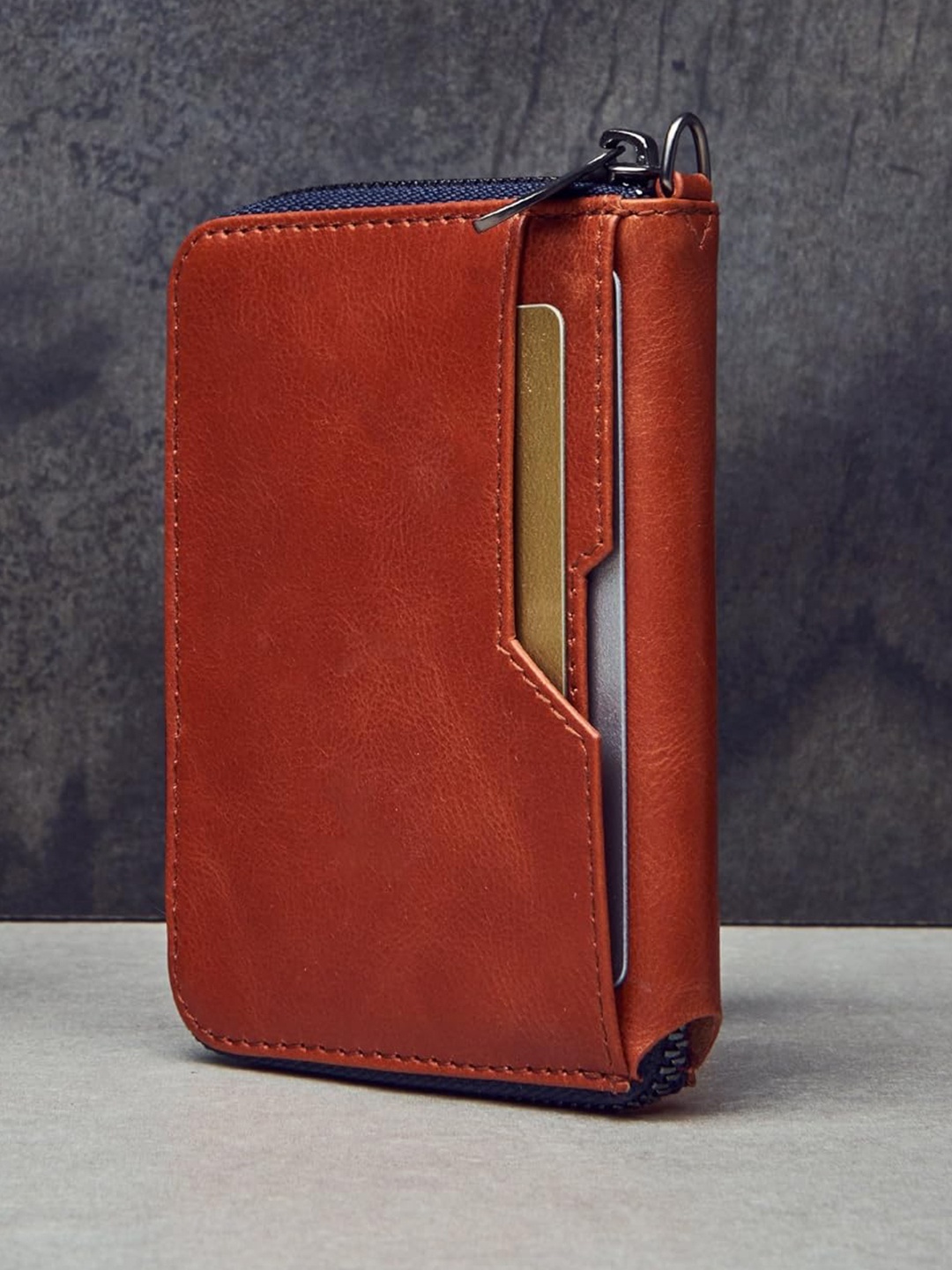 

CONTACTS Unisex Leather Zip Around Wallet, Beige