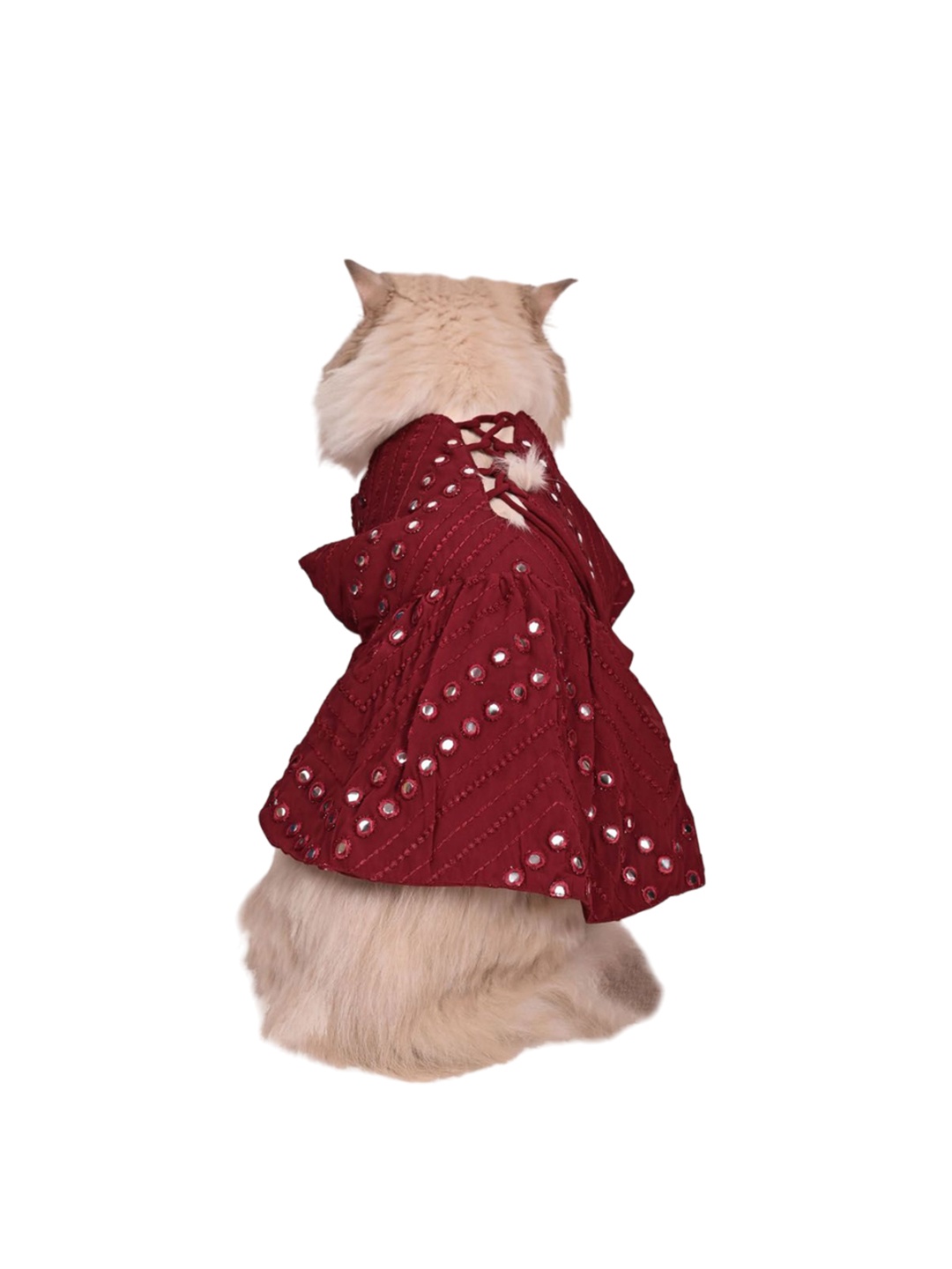

VASTRAMAY Mirror Work Embroidered Cat Dress, Maroon