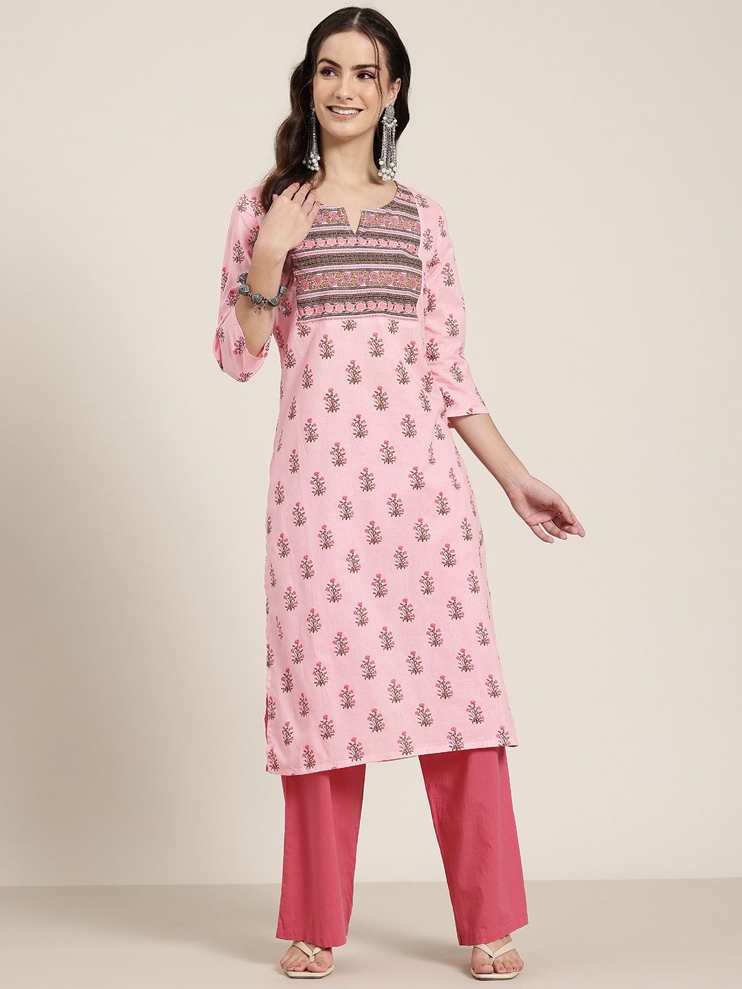 

HERE&NOW Floral Printed Pure Cotton Kurta, Pink