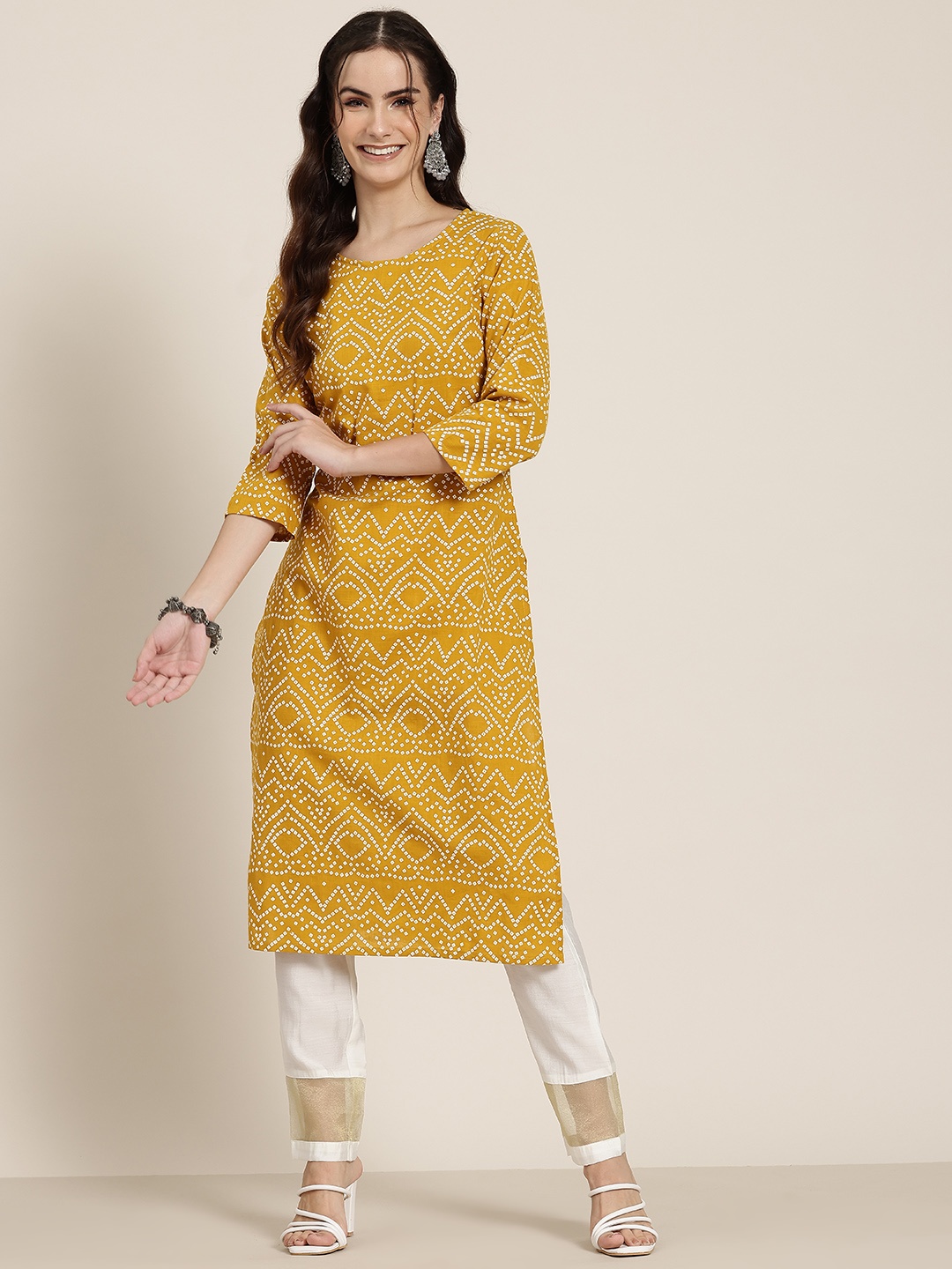 

HERE&NOW Bandhani Printed Pure Cotton Kurta, Yellow