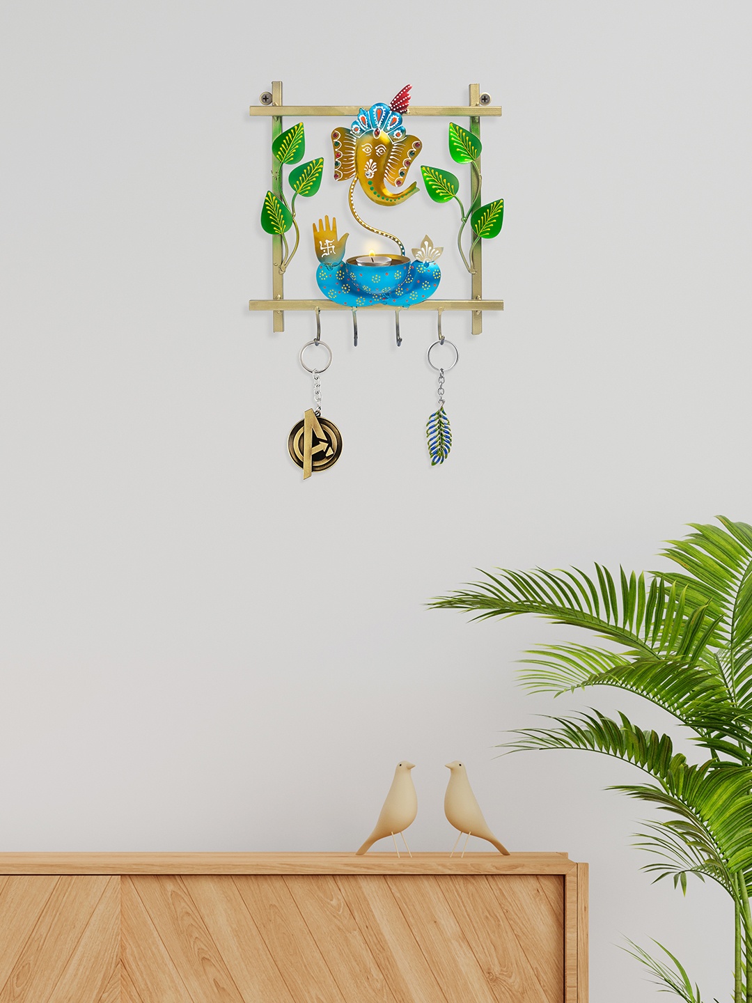 

Golden Peacock Green & Blue Textured Hanging Wall Decor, Gold