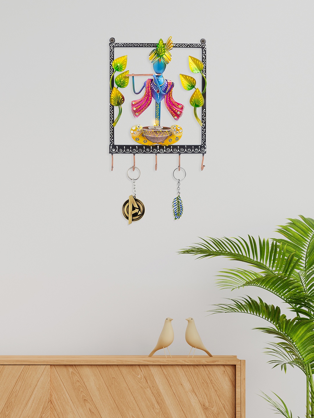 

Golden Peacock Blue & Green Textured Wall Hanging