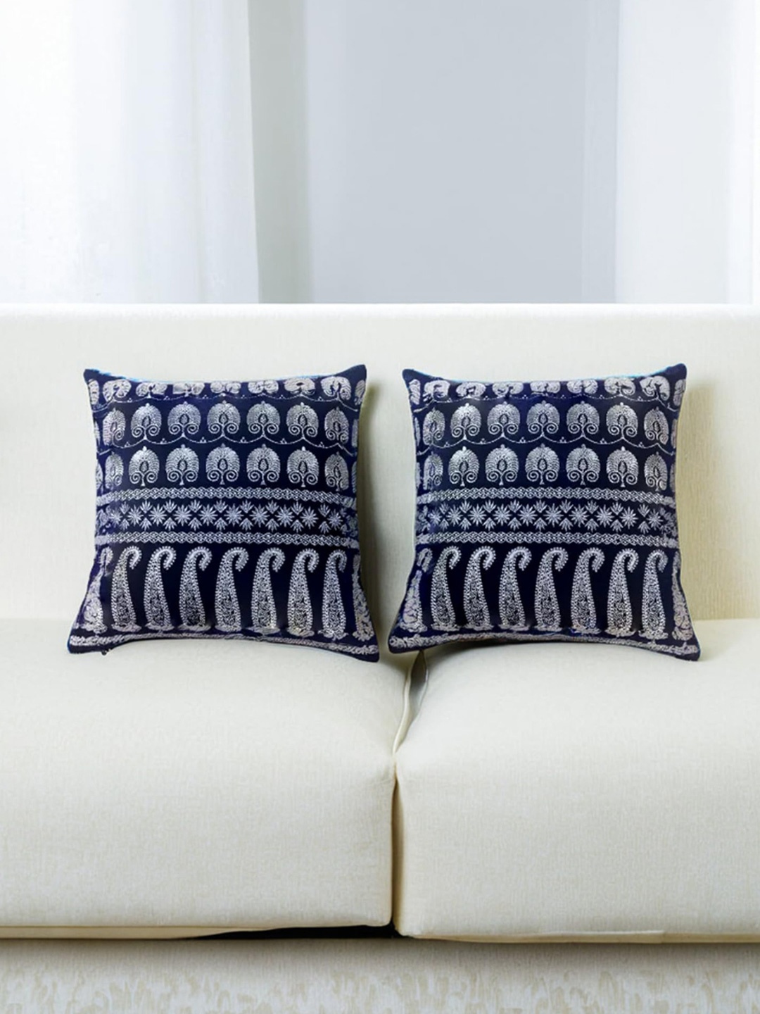 

Decoghar Blue 2 Pieces Embroidered Square Cushion Covers