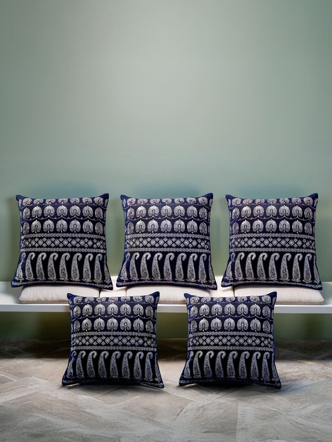 

Decoghar Blue 5 Pieces Embroidered Square Cushion Covers