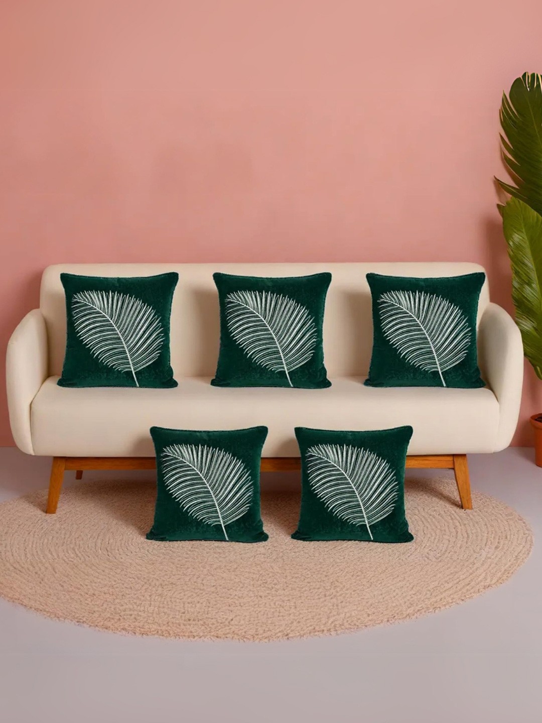 

Decoghar Green Zari Embroidered 5 Pieces Square Cushion Cover