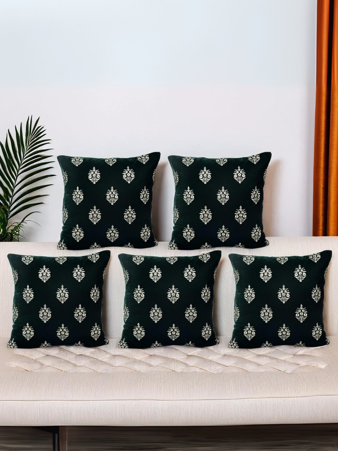 

Decoghar Green Ethnic Embroidered 5 Pieces Square Cushion Covers