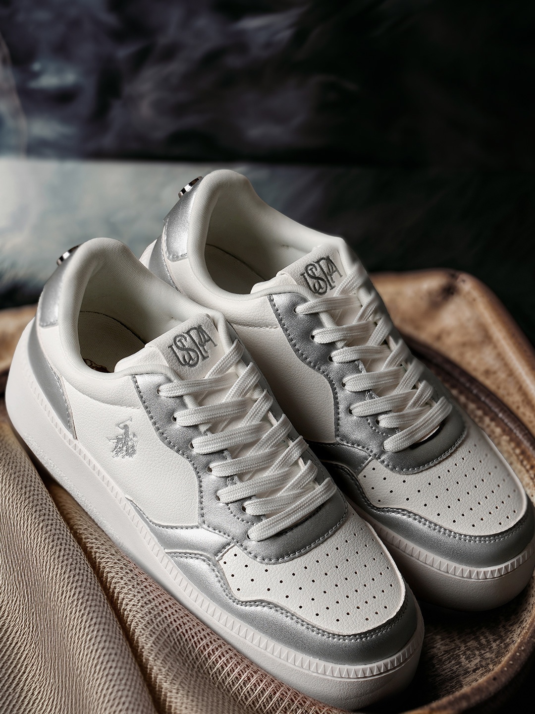 

U.S. Polo Assn. Leontina Women PU Perforations Lace-Up Sneakers, White